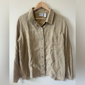 Chico’s Women's Tan Crinkle Sueded Button down Polyester jacket size 3